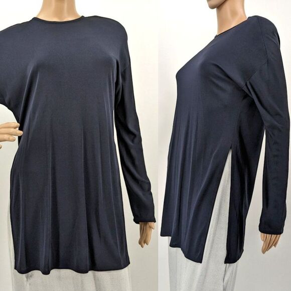 Vintage Yeohlee New York Tunic Blouse Navy Blue Shoulder Pads Size Large - Picture 1 of 14
